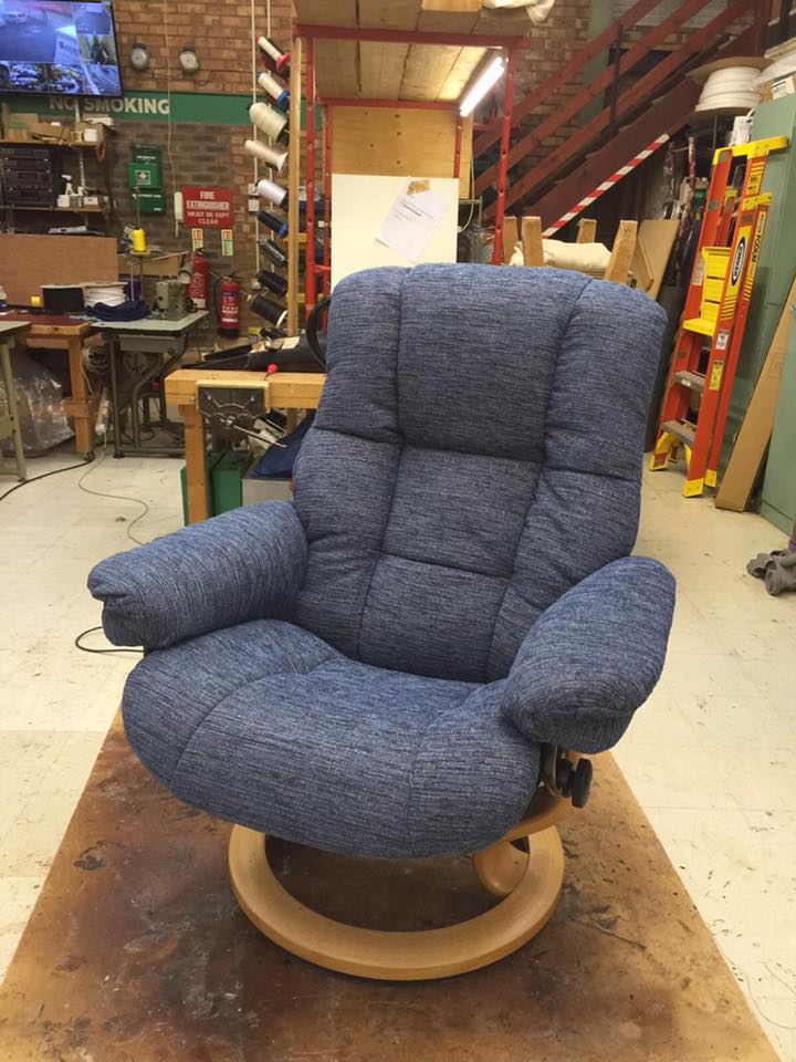 Blue spinning office chair