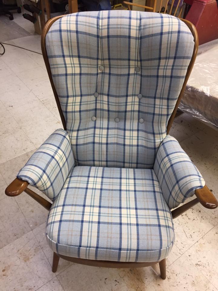 Plaid blue wooden chair